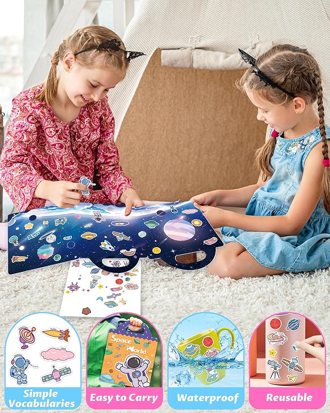 Walenced Reusable Sticker Book for Toddlers, Travel Stickers for Kids, Toddler Craft Activities Toys, Birthday Gifts for Boys & Girls