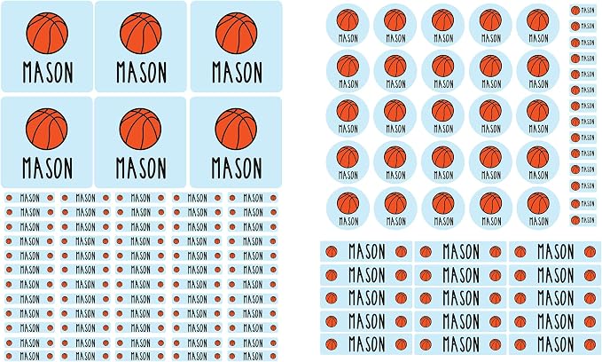 Andaz Press Custom Personalized Waterproof School Name Labels, Basketball, 120-Pack, Kids Labels Combo Pack, Customizable Multi-Use Name Stickers for Preschool, Daycare, Back To School Supplies, Sport