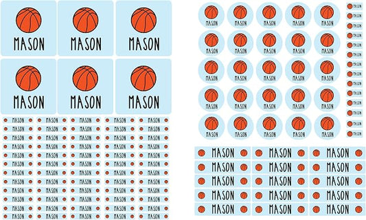 Andaz Press Custom Personalized Waterproof School Name Labels, Basketball, 120-Pack, Kids Labels Combo Pack, Customizable Multi-Use Name Stickers for Preschool, Daycare, Back To School Supplies, Sport