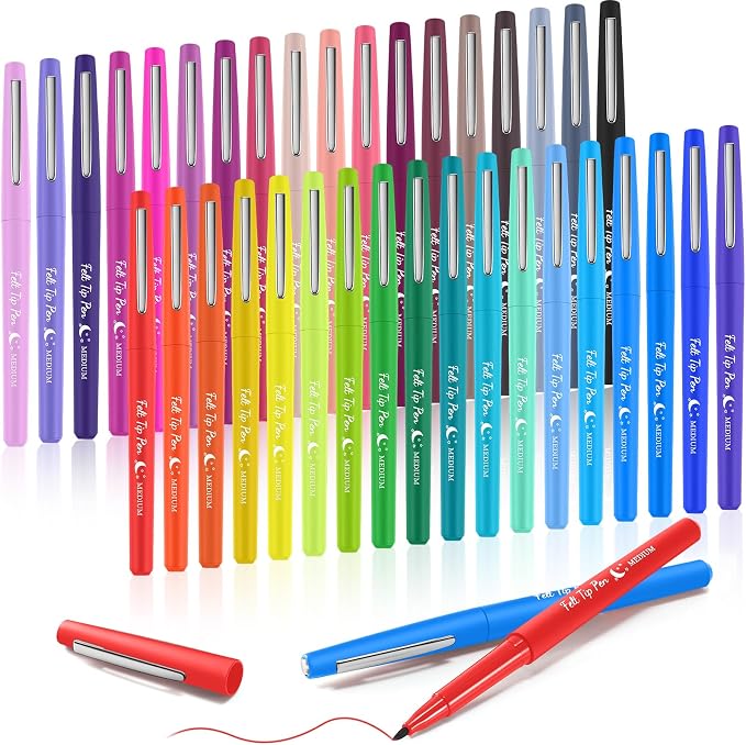 Fuyoooo 36 Pcs Multicolor Felt Tip Pens, Quick Dry, 0.7 mm Medium Point