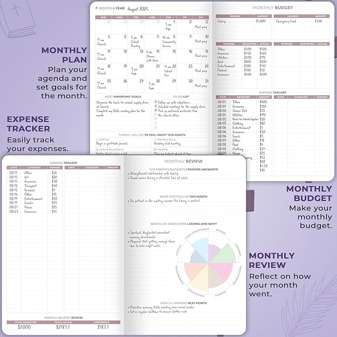 Clever Fox Christian Hourly Weekly Planner – Goal Setting Planner with Time Slots, Monthly Budget, Sermon Notes, Bible Reading Tracker (Lavender)