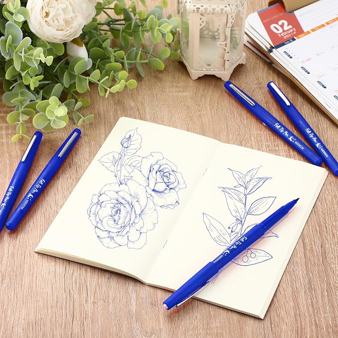 Fuyoooo 36 Pcs Dark Blue Felt Tip Pens Bulk, Quick Dry, 0.7 mm Medium Point