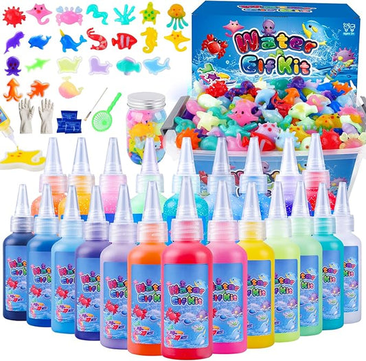 Aibxiu Magic Water Elf Toy Kit, Crafts for Kids Ages 4-8-12, Aqua Fairy Water Gel with 22 Gels, 22 Sea Creature Molds, DIY Craft Kit, Birthday & Party Favors for Kids Ages 3+