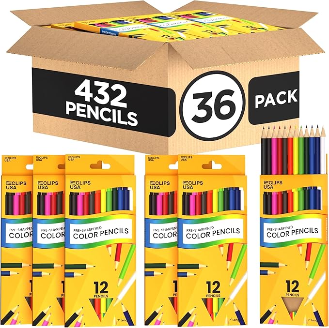 E-CLIPS USA Colored Pencils Bulk 12 Pack Colored Pencils for Kids Coloring Pencils Color Pencil Set (36 Pack)