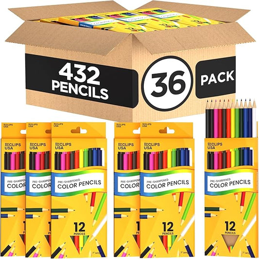E-CLIPS USA Colored Pencils Bulk 12 Pack Colored Pencils for Kids Coloring Pencils Color Pencil Set (36 Pack)
