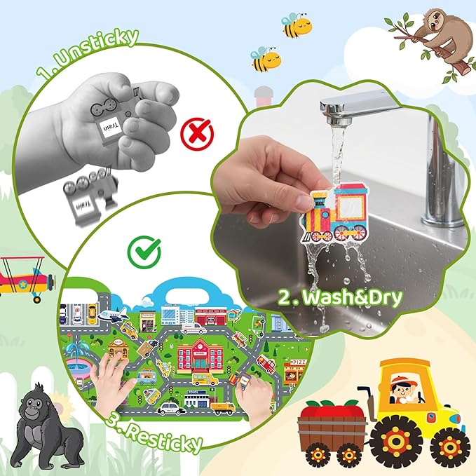 Jelly Sticker Books for Toddlers 2-4 Years, 6 Sets Reusable Sticker Books for Toddlers 1-3, Travel Toys Stickers Activity Book for Kids 2 3 4 5 6 Years Old Girls Boys Gifts (6Sets-Collection)