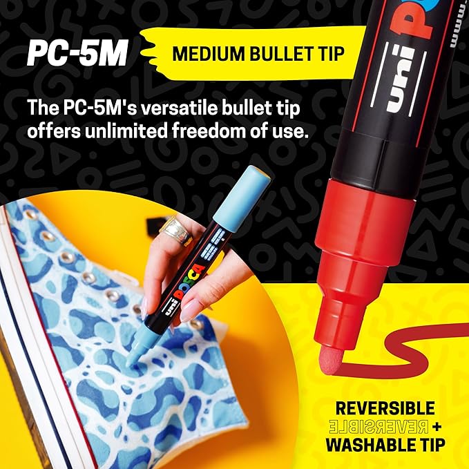 POSCA PC-5M Water-Based Paint Markers, Medium Point (1.8-2.5mm), Assorted Colors, 24 Pack