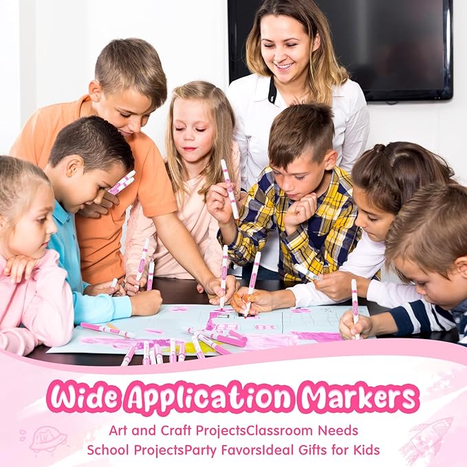 Fullhawl 18 Pcs Line Washable Markers Bulk Pink Fine Tip Markers Set Coloring Thin Tip Drawing Washable Pen for Kids Art School Classroom Back to School Gender Reveal Party Supplies, Ages 6+