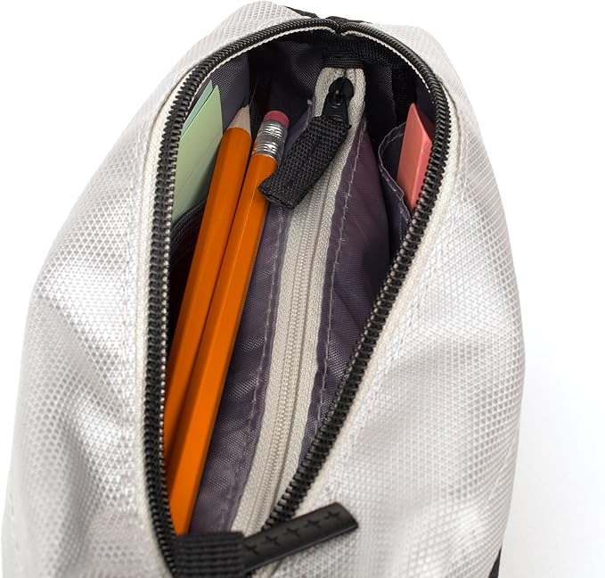Five Star Pencil Pouch, Pen Case, 9-Pocket Zipper Pouch, Storage Organizer for School Supplies Earbuds Chargers Cables Makeup, Black/Grey (505600A-ECM)
