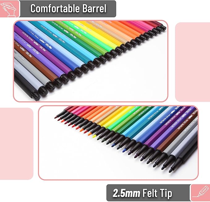 Mr. Pen- Felt Tip Markers, Assorted Colors, 24 Pack, 2.5 mm, Bible Journaling Markers, Bold Point Felt Tip Pens, No Smear, Quick Dry, Perfect for Journaling, Underlining, Writing and Drawing