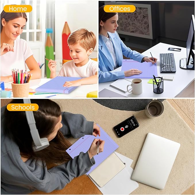 Purple Loose Leaf Paper 100 Sheets Colored Filler Paper 8 * 10.5 College Ruled Paper 3-Hole Punched Paper for 3-Ring Binders Notebook Lined 8" x 10.5"