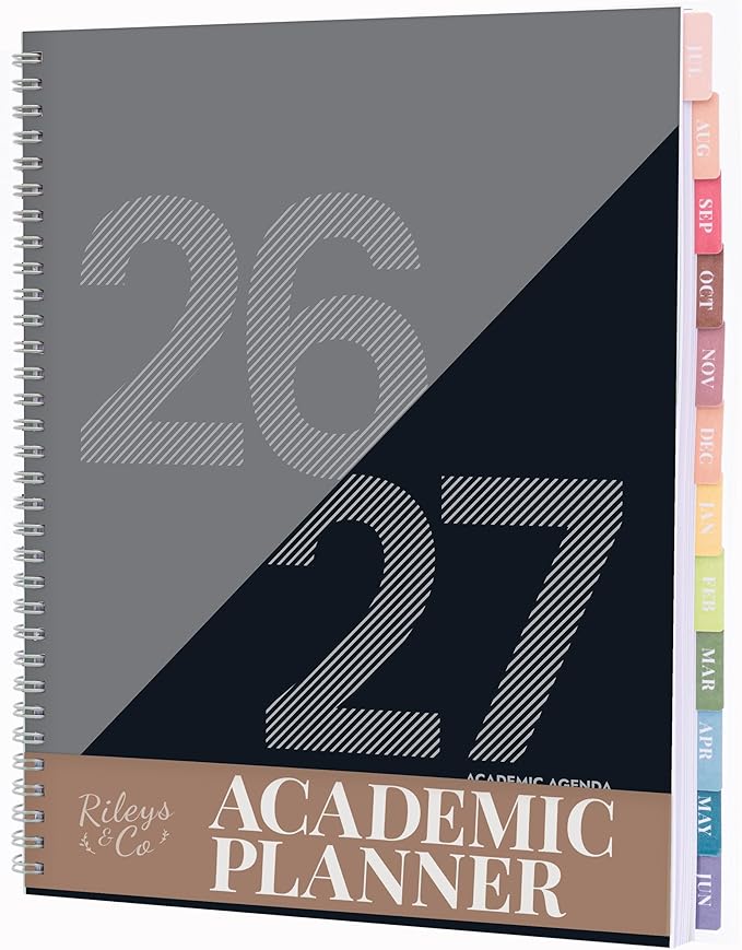 Rileys Academic Planner 2026-2027, Daily, Weekly & Monthly Planner, July 2026 - June 2027, Student Notes Pages, Twin-Wire Binding, Weekly Agenda for School & Work (8.5 x 11-Inches, Geographic, Black)