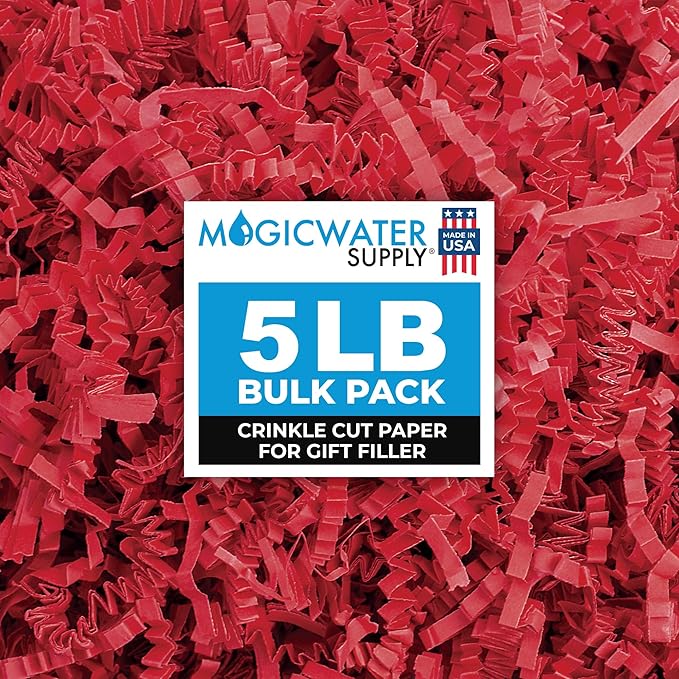 MagicWater Crinkle Cut Paper for Gift Baskets - 5LB - Red - Perfect for Shredded Paper Filler, Basket Filler, Gift Boxes, Bridesmaid Gifts, Christmas Stuffers & More – Ideal for All Occasions