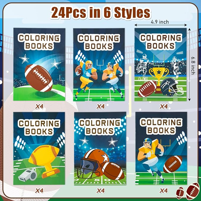 24Pcs Football Coloring Books Sport Theme DIY Color-in Pages Football Helmet Glove Trophy Drawing Booklet Party Favors Gifts Classroom Reward Home Art Activity Supplies for Kids Toddlers