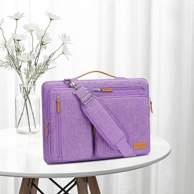 MOSISO 360 Protective Laptop Shoulder Bag,15 inch Computer Bag Compatible with MacBook Air 15 inch M5 M4 M3 M2/Pro 15, Dell XPS Plus,Side Open Messenger Bag with 4 Zipper Pockets&Handle, Lilac