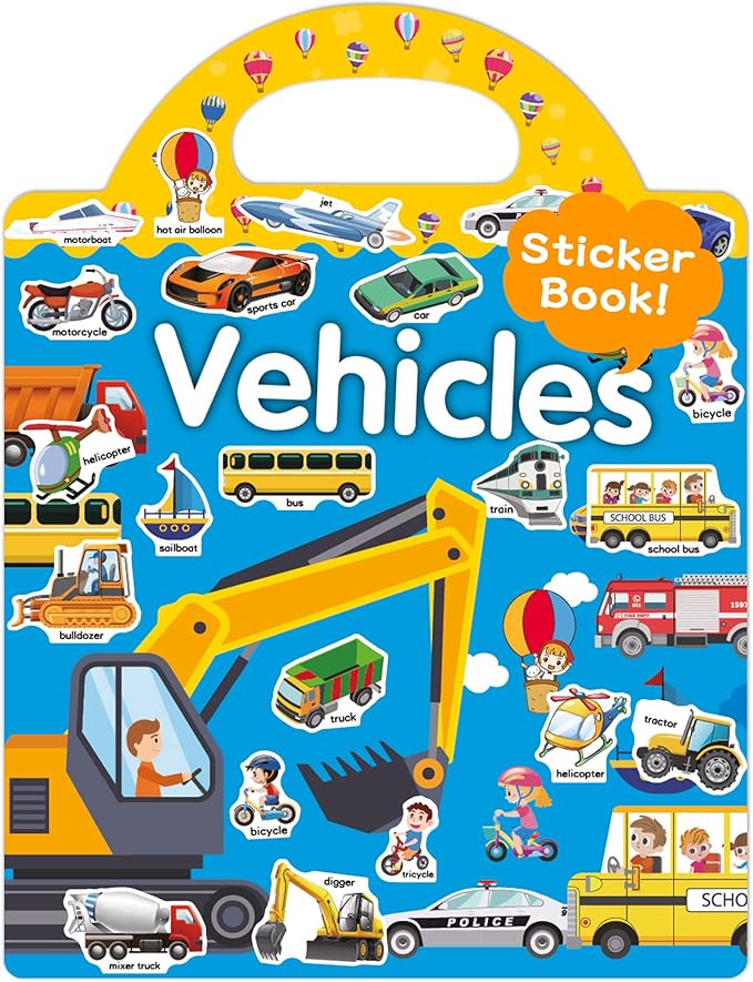 Benresive Reusable Sticker Book for Toddlers, Travel Stickers for Kids, Toddler Crafts Activities Toys, Birthday Gifts for Boys & Girls - Vehicle
