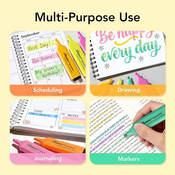 Morandi Mini Highlighters, 8 Assorted Colors, Chisel Tip, Water Based, Quick Dry, No Bleed, Non Toxic, Lightweight Markers with Pocket Clip for Office School Journaling