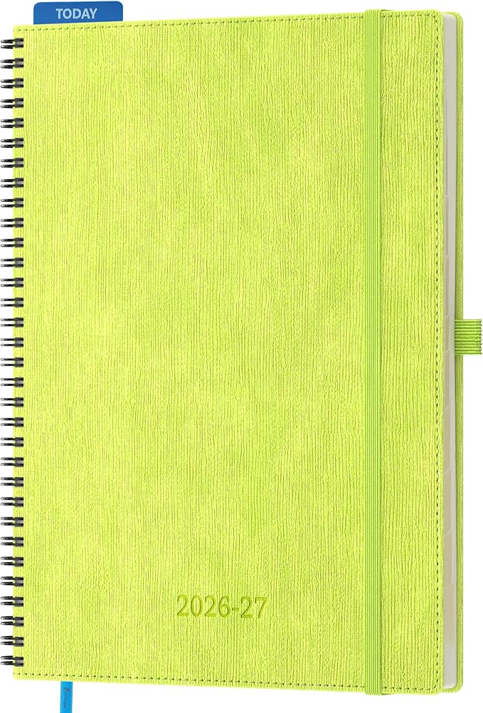 2026-2027 Planner, Daily Weekly Monthly Academic Planner, 18 Months Spiral Bound Agenda, 8.5"x11.5", Vertical Layout, Calendar Planner, Vegan Leather Soft Cover,Apple Green