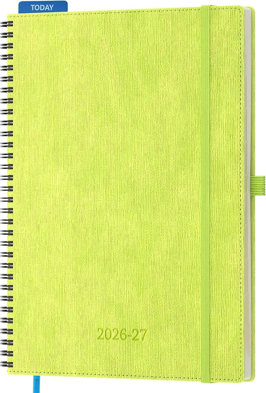 2026-2027 Planner, Daily Weekly Monthly Academic Planner, 18 Months Spiral Bound Agenda, 8.5"x11.5", Vertical Layout, Calendar Planner, Vegan Leather Soft Cover,Apple Green