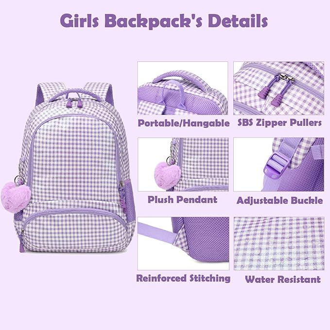 Kimwadalh School Backpack for Girls, Backpack with Lunch Box Pencil Case for Preschool Elementary High School Girls Boys