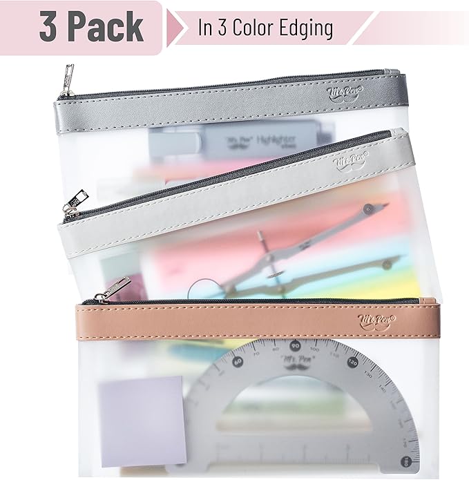 Mr. Pen- Clear Pencil Pouch, 8.50"x4.25", 3 Pack, Durable TPU Material, Medium Water-Resistant Pencil Bags with Smooth Zipper, Multipurpose Clear Pouch for Stationery, School, Office, Travel Supplies
