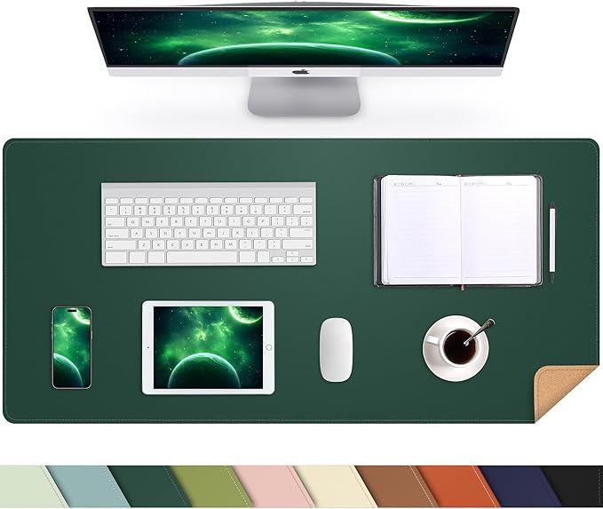 AFIING Cork Desk Mat 35.4" x 17", Dual-Sided Natural Cork & PU Leather Desk Pad, Non-Slip Waterproof Large Mouse Pad for Office, Home & Gaming (Dark Green)
