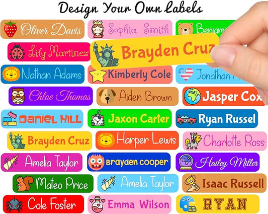 100 x Customized Name Labels | Perfect Kids Daycare and School, Supplys Tag Labels, Cute Children's Pack, Waterproof Safe Multi