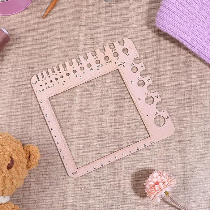 Wooden Knitting Needle Gauge Measuring Crochet Tool Gauge Measuring Tool Ruler Needle Sizer Stitch Counter Spinner Yarn Knitting Accessories for Craft