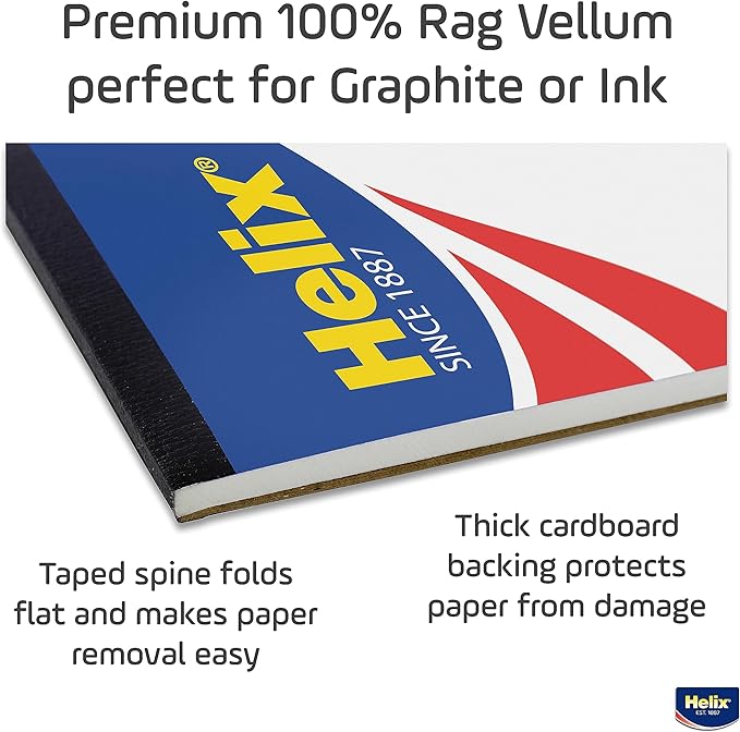 Maped - Helix 100% Rag Vellum Paper Pad 18x24 - Tracing Architectural Designs - 100% Rag Durability - Tear-resistant and Acid-Free - Large Creative Space, Smooth Texture