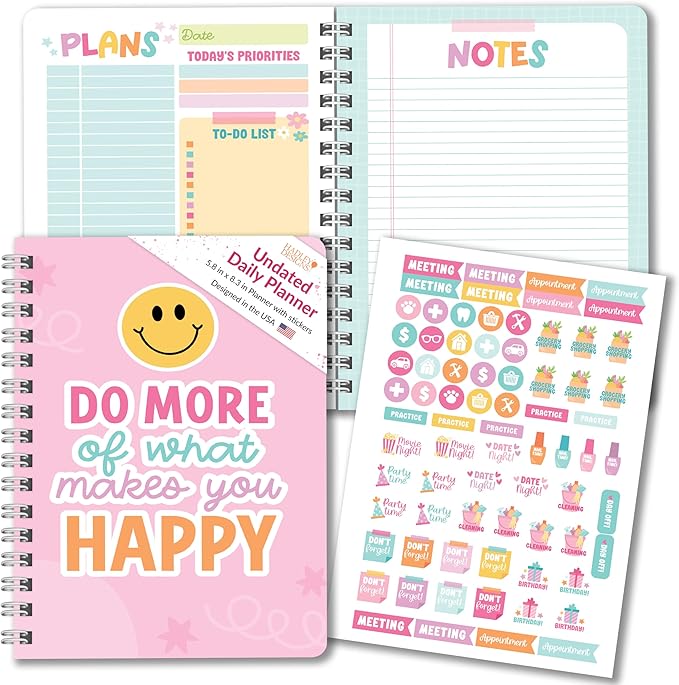 Hadley Designs Daily Planner Undated - Undated Daily Planner with Hourly Schedule, To Do List Notebook for Work, Day Planners for Kids & Adults, Teacher Supplies, Teacher Graduation Gifts