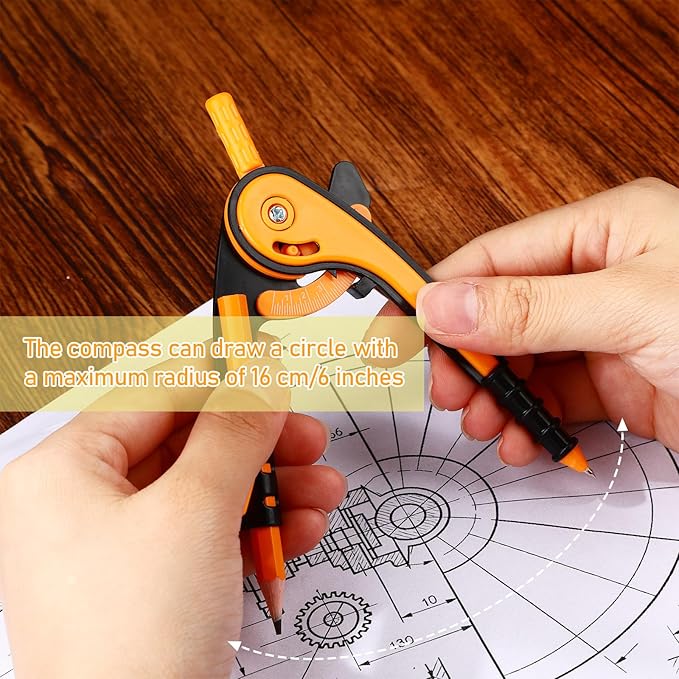 Zonon 2 Pcs Student Protractor and Compass, Student Geometry Math Set Drawing Compass and 180 Degree 6 Inch Protractor with Swing Arm for Drawing Measuring School Office (Orange)
