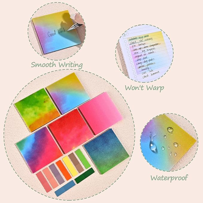 BAYTORY 500 Sheets Transparent Sticky Notes, 3 x 3 Glitter Clear Memo Pads, Translucent Self-Stick Index Tabs, See Through Self-Adhesive Note for Bible Accessories (Multicolor Gradient)