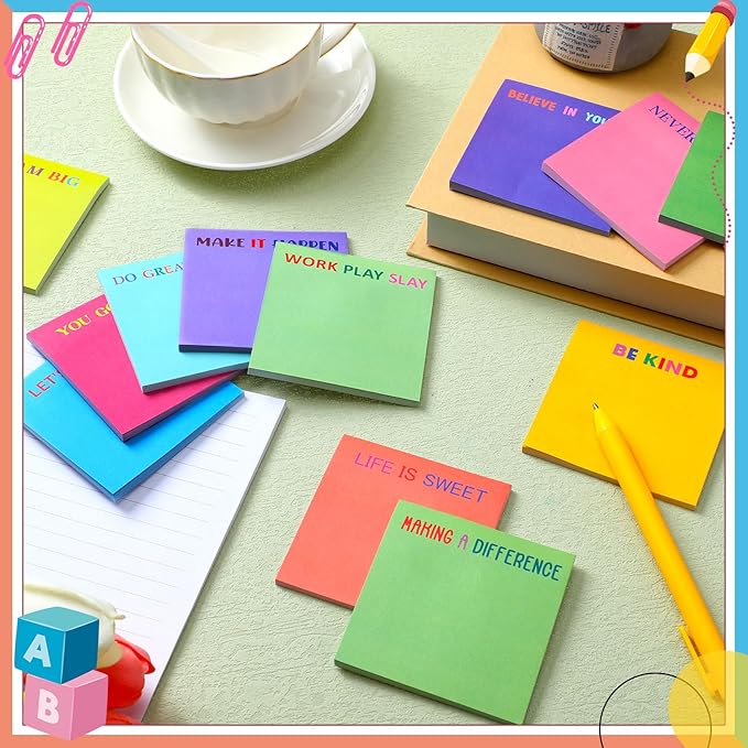 Yinder 24 Pcs Inspirational Sticky Notes Cute Motivational Sticky Notes Pad End of Year Employee Appreciation Gifts Bulk for Teacher Nurse Coworkers Office Supplies 3 x 3'' (Motivational,Bright Color)