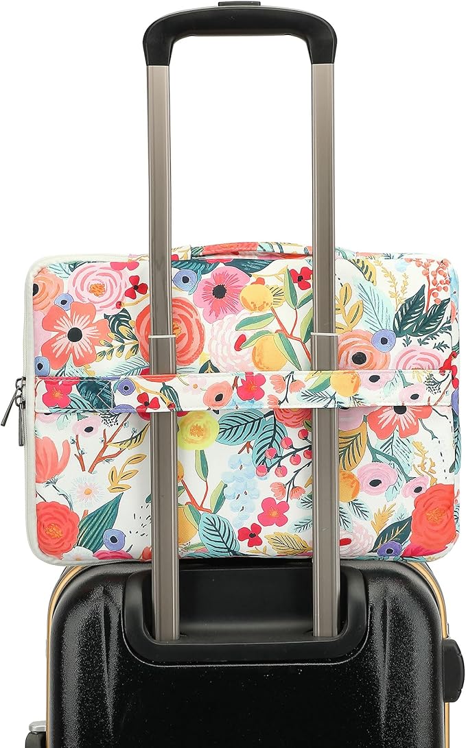 360° Protective Laptop Sleeve Case Bag with 3 Pockets,Handle,Luggage Strap for MacBook Pro 14 inch and 14 inch-14.4 inch Screen Laptop (Watercolor Flowers)