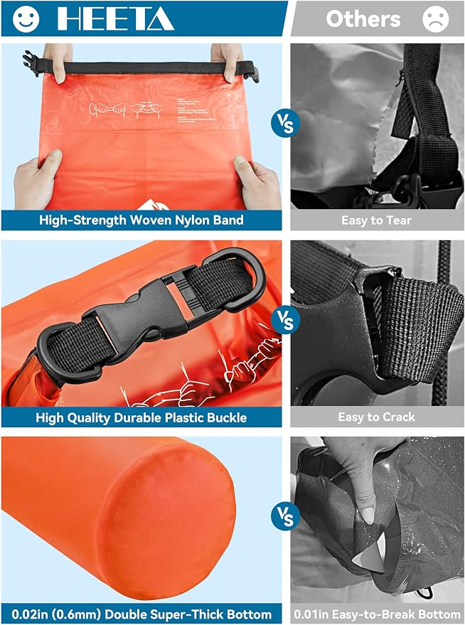 HEETA Dry Bag Waterproof Backpack with Phone Case 5L/10L/20L/30L/40L | Roll Top Lightweight Dry Storage Bag for Women Men, Travel Boating Kayaking Paddle Board Camping Beach Essentials Accessories