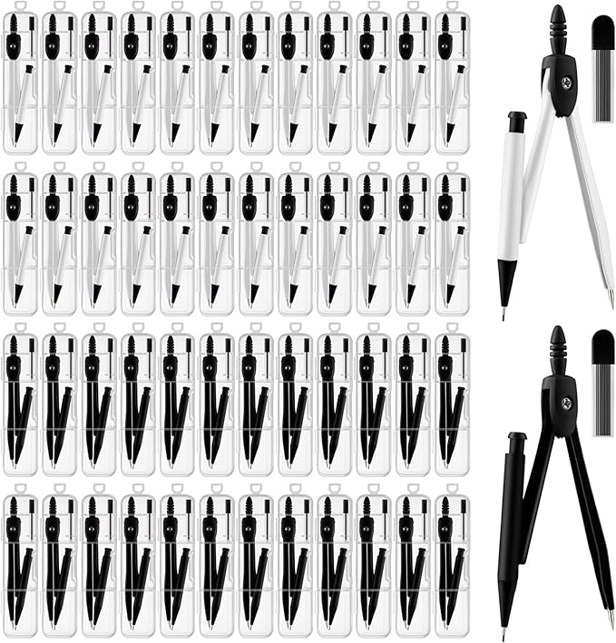 50 Packs Basic Geometry Compass In Bulk,Mechanical Pencil Desiged with Etra Lead,Student Drawing Tools Compass Math Compass Set (black and white)