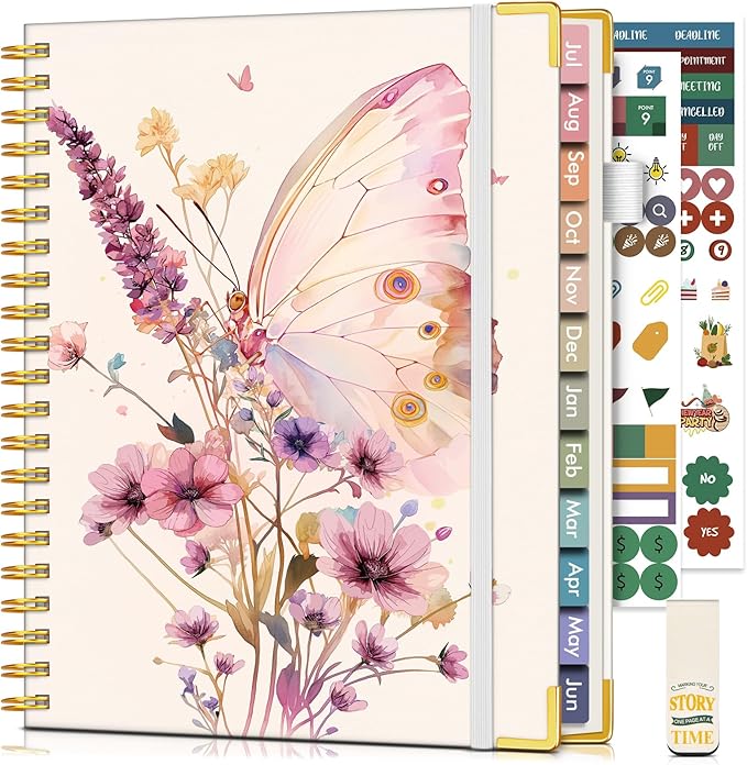 Academic Planner 2026-2027, Hardcover Weekly and Monthly Calendar Planner from July 2026 - June 2027, 8.5" x 11" A4 Large Daily Agenda with Tabs, College School Organizer for Student Teacher, Butterfly Bouquet