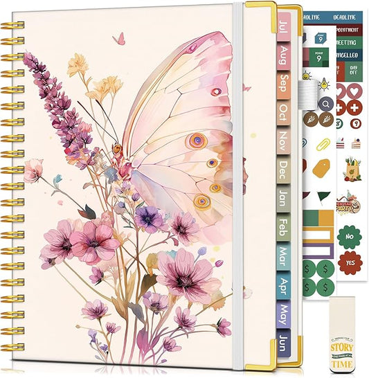 Academic Planner 2026-2027, Hardcover Weekly and Monthly Calendar Planner from July 2026 - June 2027, 8.5" x 11" A4 Large Daily Agenda with Tabs, College School Organizer for Student Teacher, Butterfly Bouquet
