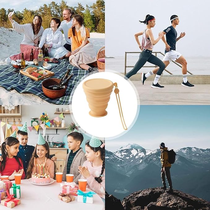 Camping Cup – Silicone Foldable Water Mug with Lid, Durablee Reusable Outdoor Accessory, Portable Lightweight Expandable Design, Heat Resistant Travel Coffee Cup | Compact Easy Clean Drink