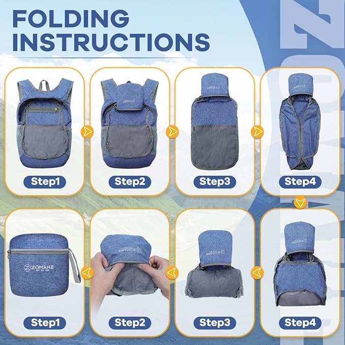 ZOMAKE 10L Ultra Lightweight Packable Backpack, Small Daypack Light Foldable Backpacks Water Resistant Day Bag for Hiking(Dark Blue) | Water Resistant Collapsible Backpacks for Women Men, Everyday Carry, Multi Compartment Storage,Adjustable Strap(Dark ...