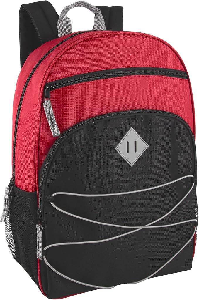 Summit Ridge Backpacks with Bungee Cord Front | 17” Multi Pocket Backpack for Adults, College, Travel (Red/Black)