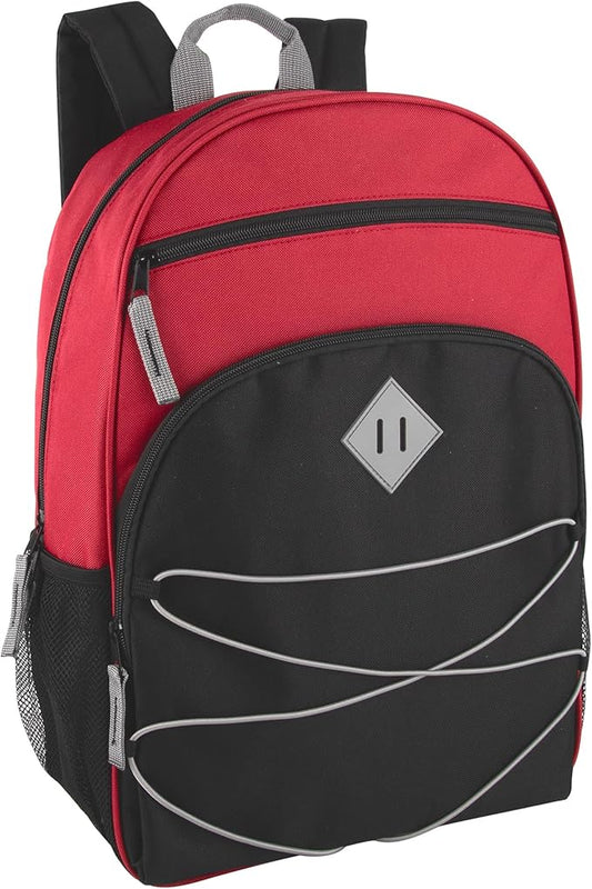 Summit Ridge Backpacks with Bungee Cord Front | 17” Multi Pocket Backpack for Adults, College, Travel (Red/Black)