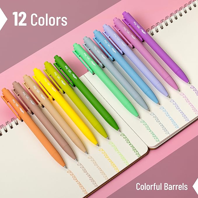 Mr. Pen- Retractable Gel Pens, 12 Pack, Vintage Ink, Fine Point 0.7mm, Fast Dry, Smooth Writing, Cute Pens for Drawing, Writing Planner and School Supplies