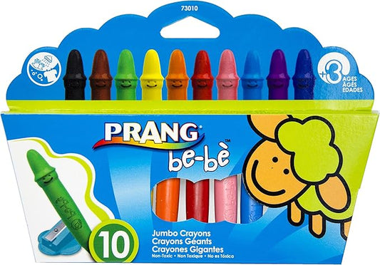 PRANG be-be Jumbo Crayons for Small Children, Washable, Includes Sharpener, Assorted Colors, 10-Pack (73010),Large