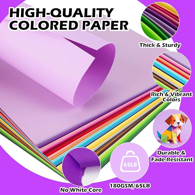 480 Sheets 8.5" X 11" Colored Cardstock, 80 Assorted Colors 180 GSM/65 LB Construction Paper Card Stock Printer Paper for Printing, Card Making, DIY Crafts, Kids School Supplies,Party Decorations