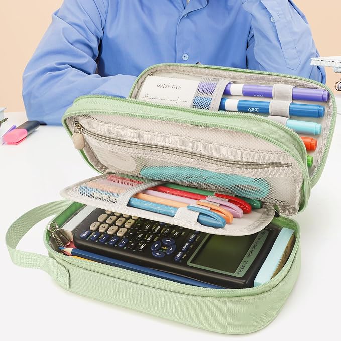 Pencil Case Large, High Capacity Canvas Big Pencil Pouch Organizer Holder | 5 Compartments Pockets Sturdy Zipper, Cute Pencil Case for School Office Student Teen