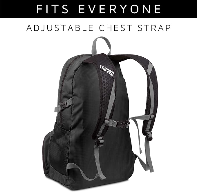 TRIPPED Travel Gear Traveling Backpack- Foldable collapsible lightweight backpack for travel (Black) 35 liters
