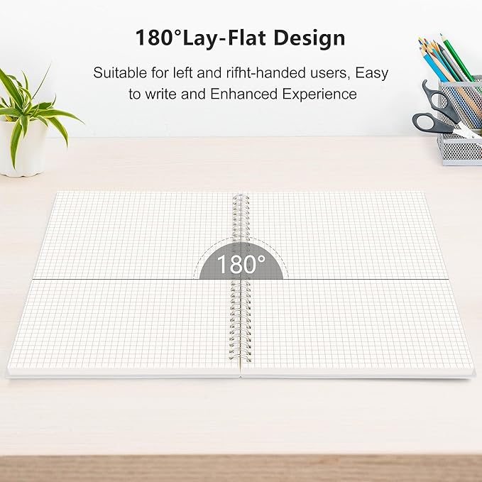 RETTACY Graph Grid Paper Notebook, 2-Pack, 160 Pages per Pack, B5 Medium Size (7.6'' × 10''), 100 GSM Thick Paper, Spiral-bound, Flexible Plastic Cover, for Students, Homework, Math, Engineering