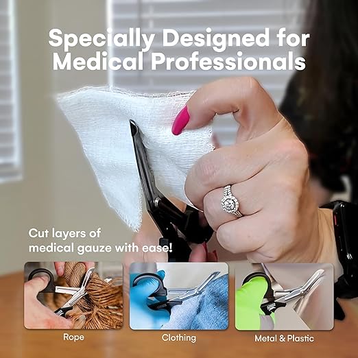 Madison Supply Medical Scissors, EMT and Trauma Shears - 7.5 Inch Premium Quality Stainless Steel Bandage Scissors - Fluoride-Coated with Non-Stick Blades - 1 Pack (Black/Stainless)