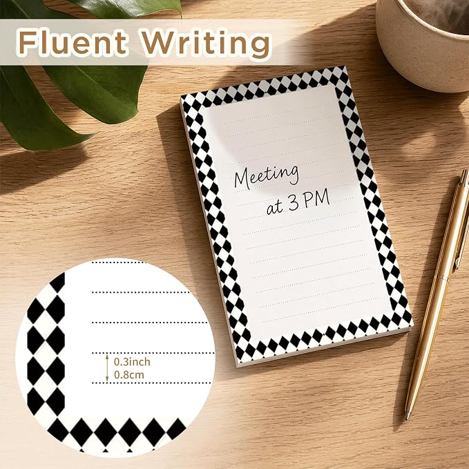 Lined Sticky Notes 4x6 in, 2 Pack Large Cute Notepads with Lines, Bright Post Memo Note Pads Big Rectangular Sticky Notes for Office Black White Plaid